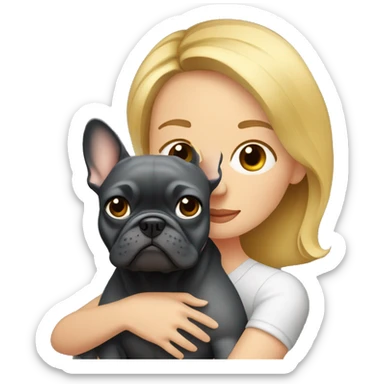 Honey blonde woman with hugging dark gray french bulldog sticker