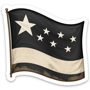 Black flag with a white E in the middle with 13 stars surrounding it sticker
