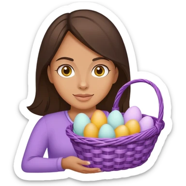 Easter brunette woman with a light purple bascket with eggs on it sticker