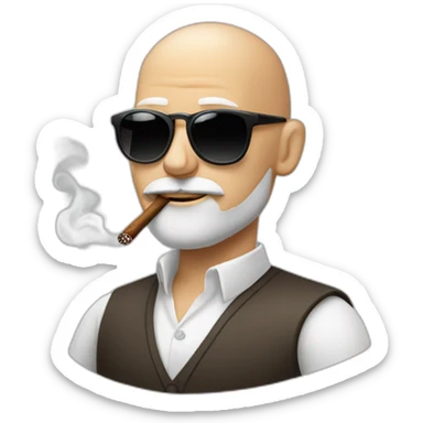 Bald muscular white man with beard and sunglasses smoking cigar sticker