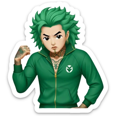 Jang Deok-su , Age: Late 50s
Appearance: A fierce man with tattoos, A large hair, have a tattoo on his neck.
Outfit: Green player tracksuit sticker