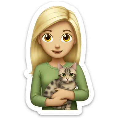 blonde girl wearing sage green holding tortoiseshell cat sticker