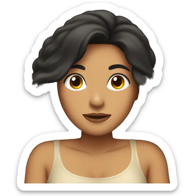 tan woman, long black hair, laying down in bed asleep sticker