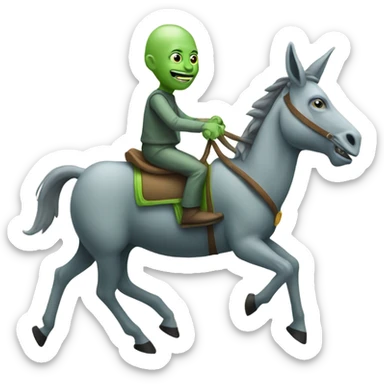 Gray alien riding a green donkey sticker
