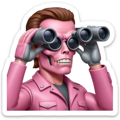 schwarzenegger-looking pink terminator looking through binocular sticker