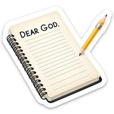 Open notebook with "Dear God" written at top of page and pencil beside it sticker