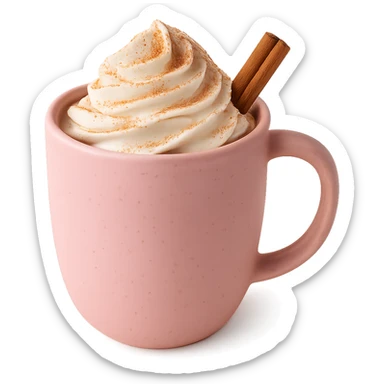 cozy hot chocolate with whipped cream and cinnamon pink, remove background sticker