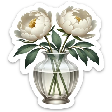 White peonies in crystal vintage  vase  sticker