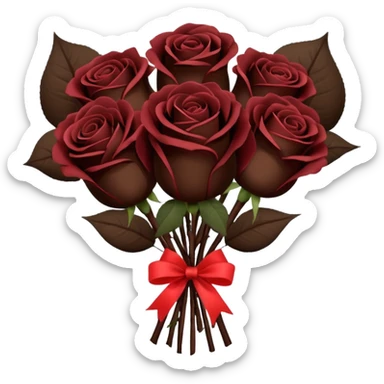 Bouquet of the darkest really dark brown roses in a paper package covered sticker