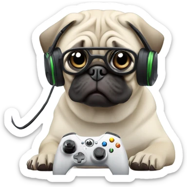 Pug playing Xbox with headset on sticker