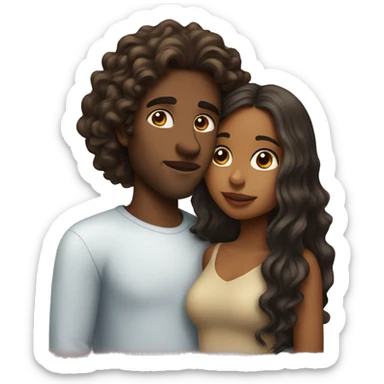 Fair guy kissing a brown girl with wavy long hair sticker
