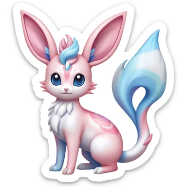 Feral Rare Fantasy cute realistic adorable pastel pink light-blue white iridescent Sylveon-Milotic-Minccino-Vernid-hybrid by LiLaiRa, markings, full body sticker