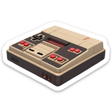 Clash of Clans aesthetic: Cinematic Playful NES Console Portrait Emoji, rendered in a 3D vector-style similar to standard emojis with minimal shading and bold, simplified shapes. A compact, distinct form with signature details, softly glowing with a nostalgic gaming charm. Simplified yet unmistakably iconic, highly detailed and consistent, glowing with a soft radiance and high shine. Stylized with a touch of retro gaming magic and a soft glowing outline, capturing the essence of a beloved gaming relic with a friendly, playful manner! sticker