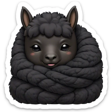 Meme-Worthy Cute Sleeping Black Alpaca Portrait Emoji, Head resting peacefully with a contented smile, showcasing a delightfully sturdy build and a luxuriously soft jet-black fleece, eyes shut in a serene nap, Simplified yet hilariously adorable features, highly detailed, glowing with a soft, drowsy light, high shine, relaxed and utterly lovable, stylized with an air of playful laziness, bright and heartwarming, soft glowing outline, capturing the essence of a comically sleepy alpaca, so meme-worthy it feels like it could instantly become the next viral sensation of adorable slumber! sticker