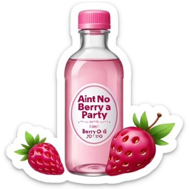 realistic Johnson and Johnson style bottle pink cap pink logo clear bottle with aint no party like a berry party written on the logo with diddy oil and a berry on top bottle sticker