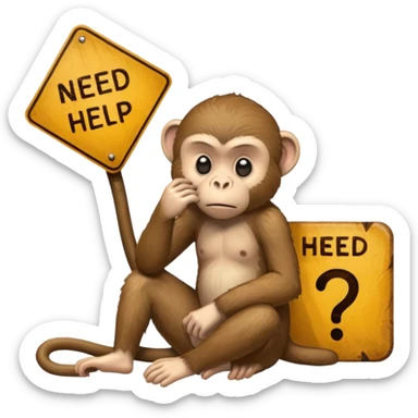 Sad Monkey sitting beside a 'neeed ħelp 🥺' sign, sticker