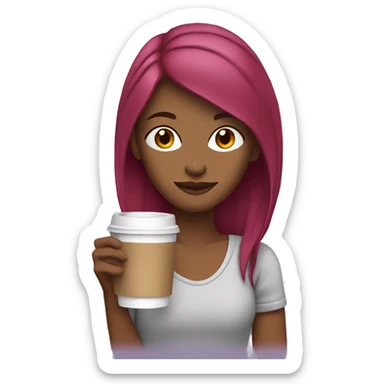 Girl with straight red/Purple hair drinking coffee cozy sticker