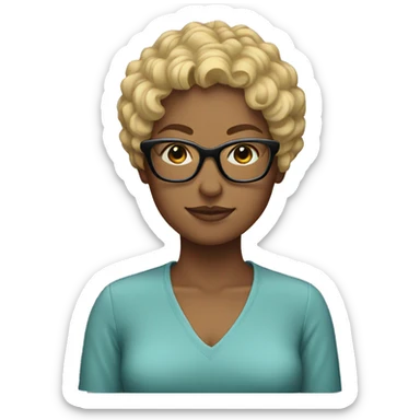 Woman with short blonde curly hair and glasses sticker