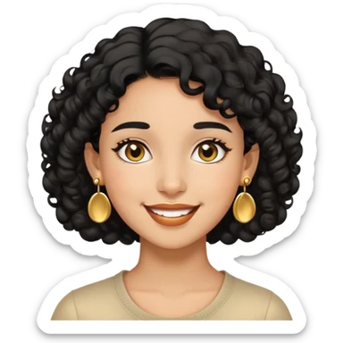 Girl showing happiness, medium skin tone, short curly black hair, gold earrings Minimal emoji showing happiness, medium skin tone, short curly black hair, gold earrings sticker