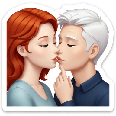 redhead girl kissing white-haired boy sticker