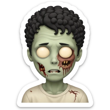 curly black hair zombie boy with one eye closed emoji sticker