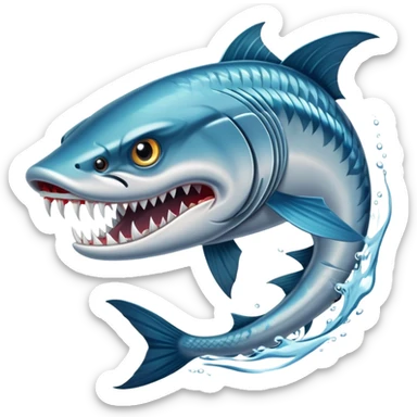 An angry barracuda swims swiftly through the water, its sharp teeth bared and ready for action sticker