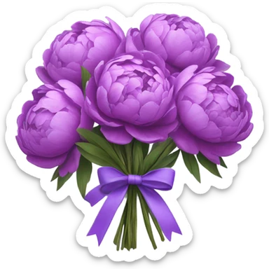 a bouquet of purple peonies tied with a light purple ribbon sticker