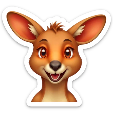 Cinematic Comical Kangaroo Portrait Emoji, Head tilted dramatically with an exaggeratedly amused expression, featuring a striking red-orange fur with a playful glint in its wide, expressive amber eyes, Simplified yet hilariously expressive features, highly detailed, glowing with a slightly sassy glow, high shine, dramatic yet playful, stylized with an air of cheeky outback mischief, bright and endearing, soft glowing outline, capturing the essence of a spirited and over‐the‐top kangaroo, so meme‐worthy it feels like it could bounce its way into internet fame instantly! sticker