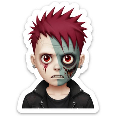 zombie boy with dark red spiky emo hair and black shirt sticker