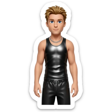 Joey McIntyre from NKOTB with blue eyes, golden brown hair, black metallic tank top, black metallic baggy pants, silver necklace sticker