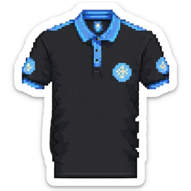 polo shirt with AI design, technological details in pixel art style sticker