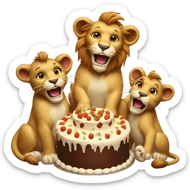 Lions eating cake sticker