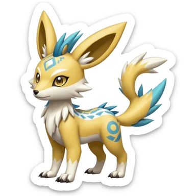 Tropical Tiny Marked Patterned Tribal WereGarurumon-Linoone-Meloetta-Renamon-Zangoose-fusion-hybrid-creature (full body) sticker
