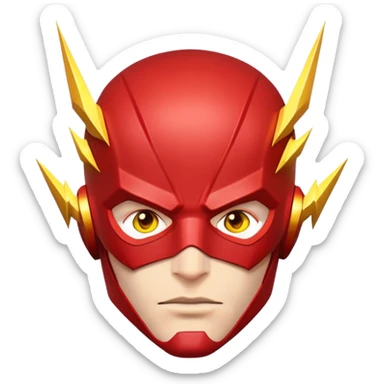 face of The Flash superhero with red mask and yellow lightning bolts sticker