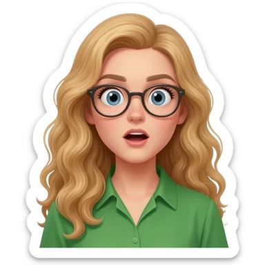 green shirt suprised woman with long curly blonde hair an glasses sticker