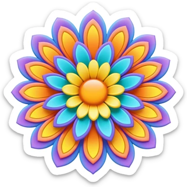 3D, psychedelic colored postcard with hippie style flower border sticker