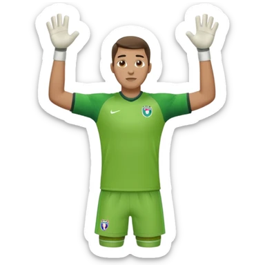 goalkeeper, standing, wearing a green shirt, shorts, socks and football boots, with arms raised sticker