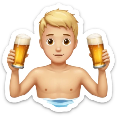 A boy swimming in a pool of beer sticker