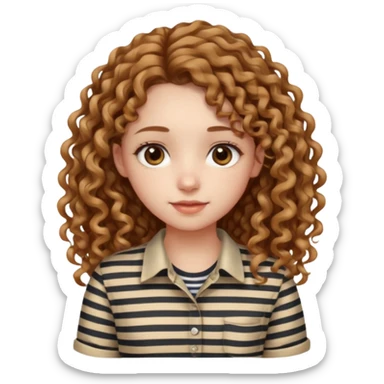 stripped shirt wearing Cute girl long curly hair style. sticker