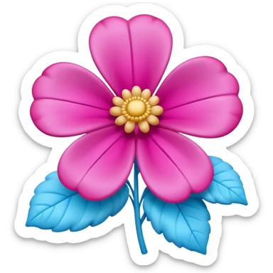 3D glossy flower emoji, vibrant magenta puffed-up petals, large soft-pink center, two pale-blue leaves, claymorphic style, high resolution, white background." sticker