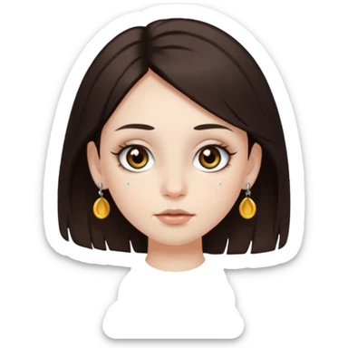 Chica con pelo medio largo y castaño oscuro, piel blanca, ojos hazel y pestañas largas, un piercing septum redondo pequeño  sticker