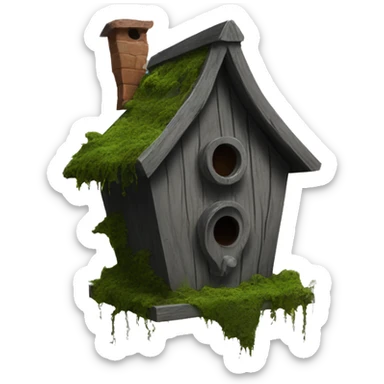 Realistic . Birdhouse. Haunted Addams house. birdhouse slightly mossy and spider webs. Scary  sticker