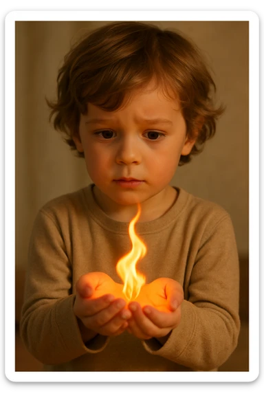 a child holding a fire sticker