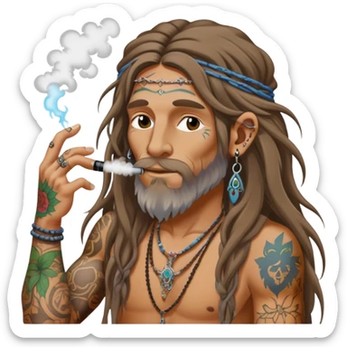 Hippie with long ratty hair with tattoos vaping sticker