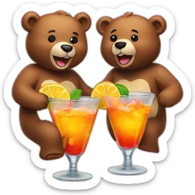 two bears drinking a cocktail cheering sticker
