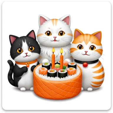Group of nine cats having sushi at a birthday celebration sticker