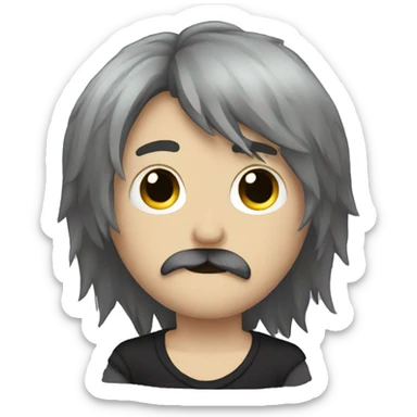 emo boy with long shaggy hair and moustache sticker
