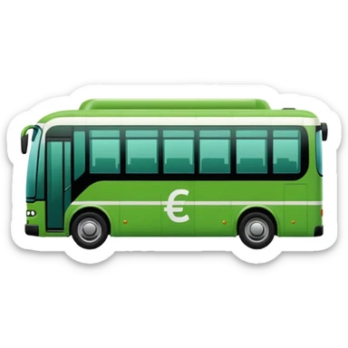 green electric bus with a large euro bill marked with a '0' sticker