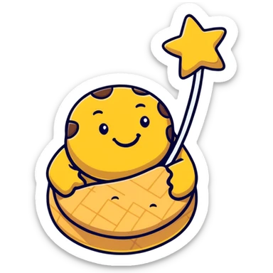 cartoon style Pan di Stelle cookie with a smiling face and white stars sticker