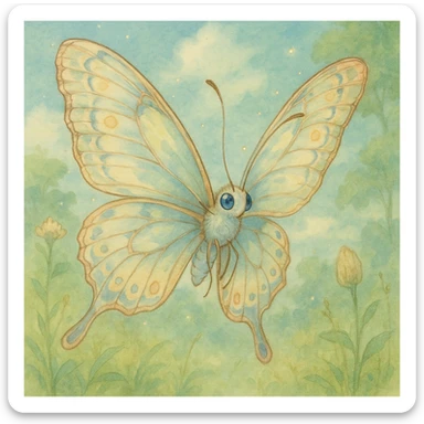 a butterfly in ghibli-inspired style, delicate and magical with soft colors sticker